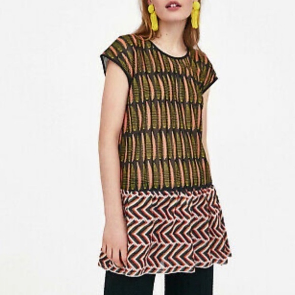 ZARA DROP WAIST MINI DRESS WITH TRIBAL PATTERN - Picture 1 of 10